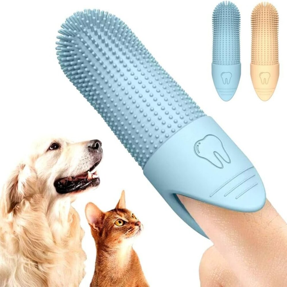 360° Pet Finger Toothbrush for Dogs & Cats, Soft Silicone Finger Toothbrush for
